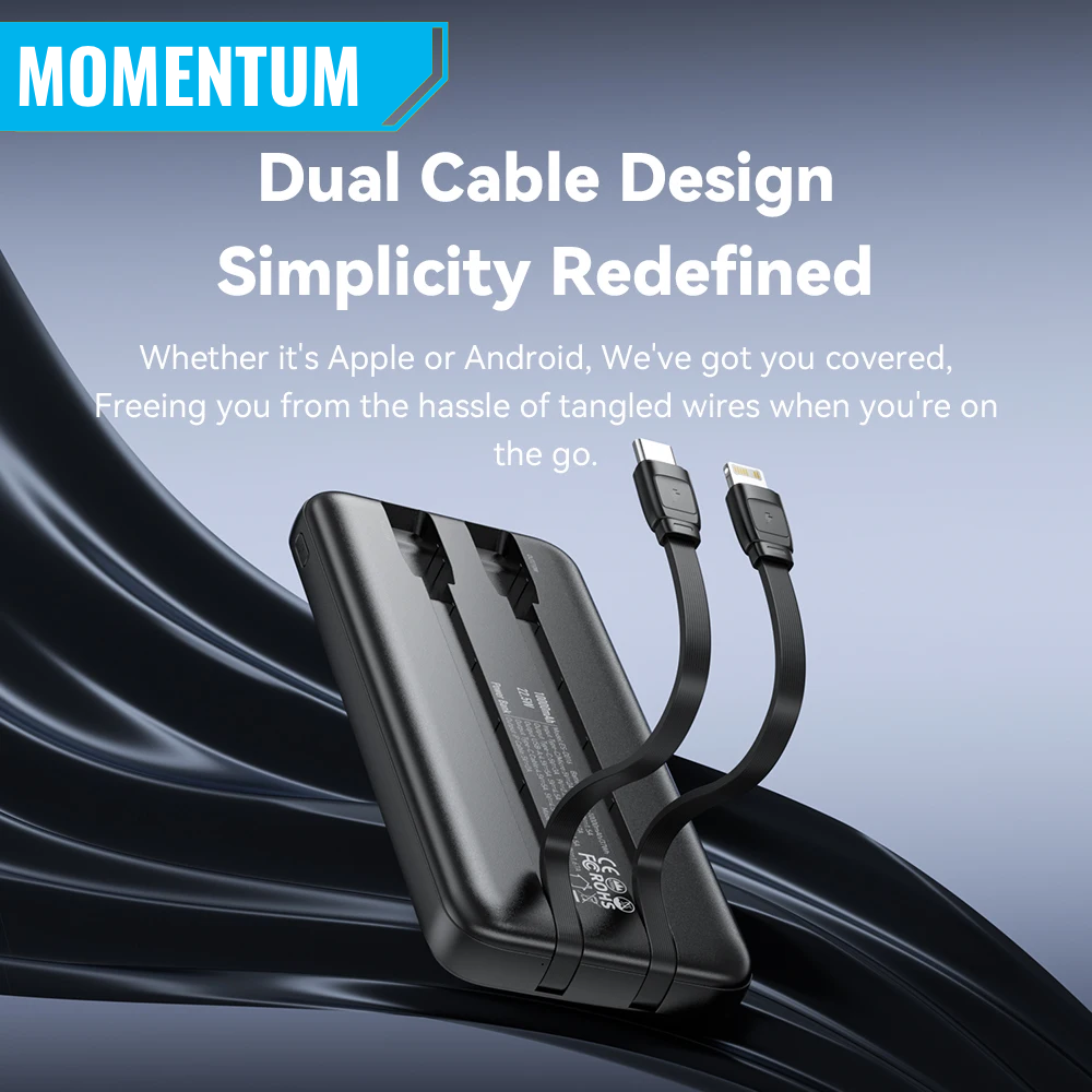 Power Bank 20000 mAh Con Cables IPhone y Android Incorporados