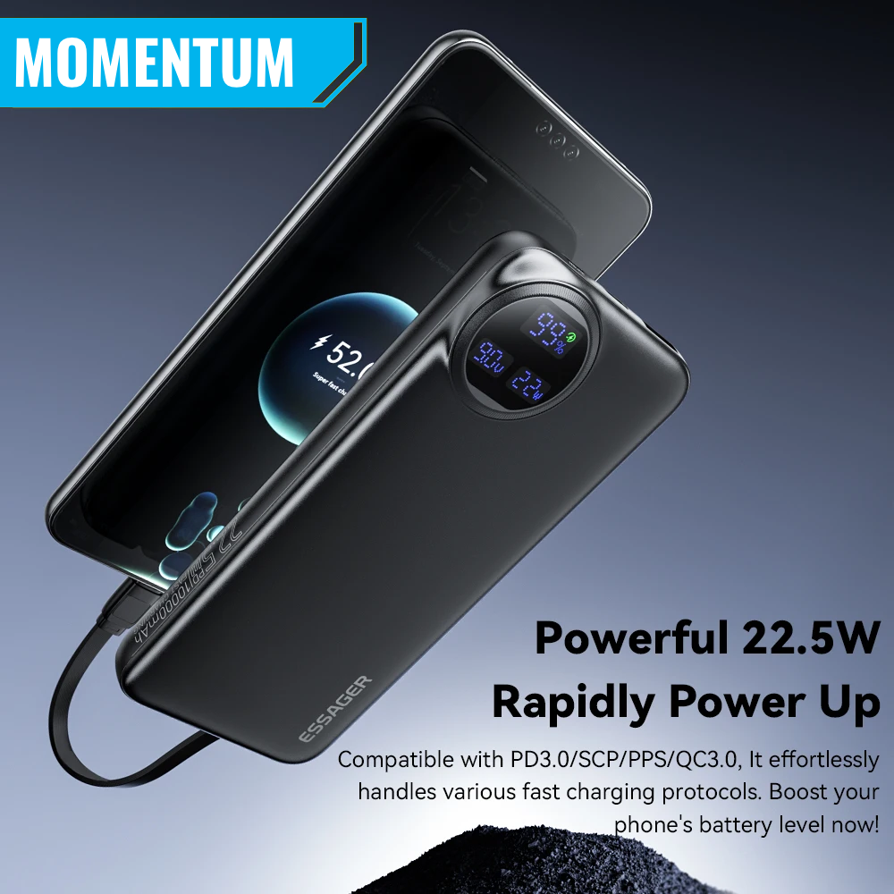 Power Bank 20000 mAh Con Cables IPhone y Android Incorporados